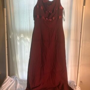 1990s vintage maroon Jordan ribbon busted bow backed dress size 9/10